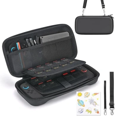 Image of Younik Switch Case Compatible with NS 2 (2025), Carrying 19 Game Card Slots, Accessories Includes Shoulder Strap, Wrist Strap &amp; Stickers（Black）
