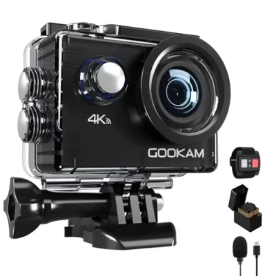 Image of GOOKAM 4K 20MP Sport Action Camera WiFi Underwater 40M Waterproof 170 Wide Angle 2&#039;&#039; LCD Screen with External Microphone Remote Control 2x1050mAh Rechargeable Batteries and Accessories Kit