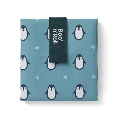 Image of ROLL&#039;EAT ® Boc&#039;n&#039;Roll Animals Reusable Sandwich Bag Container Eco Friendly Food and Washable Wrap Penguin Design