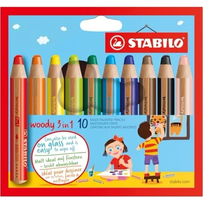Image of Multi Talented Pencil STABILO woody 3 in 1 Pack of 10 Assorted Colours