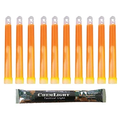 Image of Cyalume Orange Military Grade 6&#039;&#039; Chemlight lightstick 15cm, Ultra High Intensity 5 minutes 10 pack