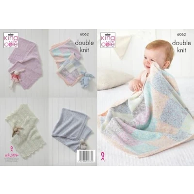 Image of King Cole Double Knit Knitting Pattern Baby Soft Comfort Blankets (6062)