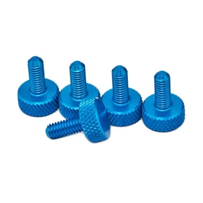 Image of PrecisionGeek M6 x 10mm Flat Knurled Thumb Screws (Set of 5) Blue Aluminium