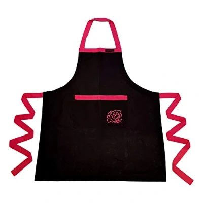 Image of Ragged Rose Kitchen Apron, cotton, Black with Pink, Unisex