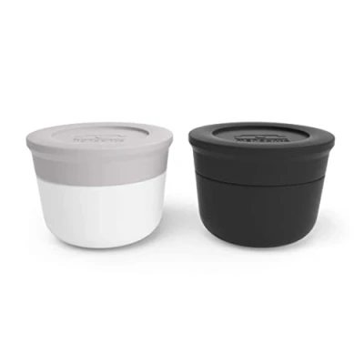 Image of monbento Lunch Box Sauce Containers MB Temple S Coton &amp; Onyx Tiny Leak Proof Reusables for Work/School Packing Suitable Bento Original Square Grey Black