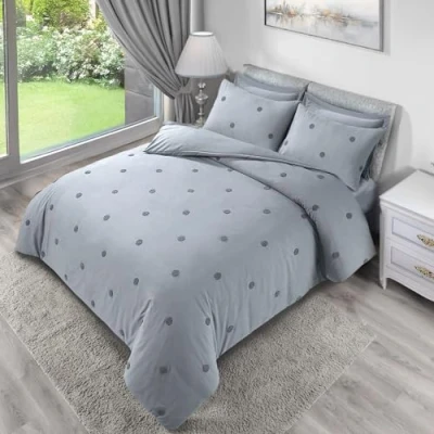 Image of LYMA Bedding Duvet Cover Set Super King Spot Tufted, OEKO TEX Certified, Ultra Soft NanoPlush Double Brushed Quick Dry, Button Closure Wrinkle Fade Resistant Quilt with Pillowcases (Light Grey)
