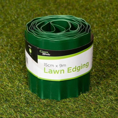 Image of 15cm x 9m Large Plastic Corrugated Lawn Garden Edging Border in Green