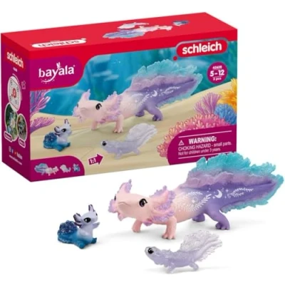 Image of SCHLEICH BAYALA 42628 Axolotl Salamander Underwater World Playset 3 Piece Magical with Mom and Baby Axolotls, Figures for Children from 5 12 Years