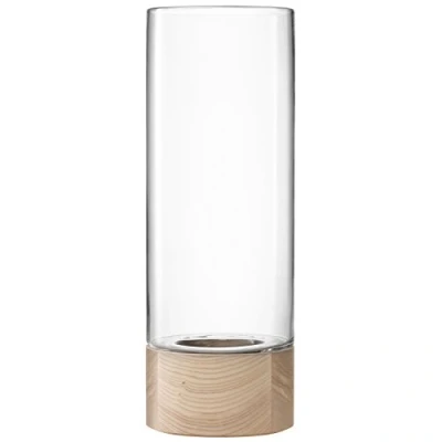 Image of LSA Lotta Vase/Lantern Clear &amp; Ash Base H62cm 1 Unit Mouthblown Handmade Glass Hand Planed Wood LW27