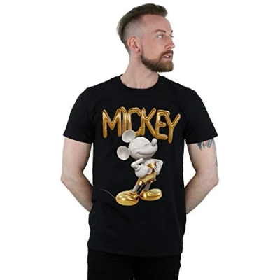 Image of Disney Men&#039;s Mickey Mouse Gold Statue T Shirt Black Large