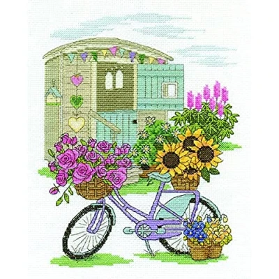 Image of DMC Floral Bicycle Kit, Includes Fabric, Embroidery Thread, Needle and Instructions
