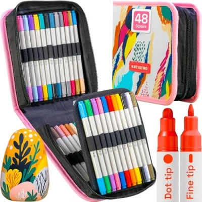 Image of ARTISTRO 48 pack acrylic Dual Tip Paint Pens Dot + Fine Tips