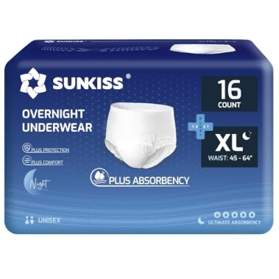 Image of SUNKISS TrustPlus Incontinence Underwear for Men and Women, Disposable Protective with Maximum Absorbency, Odor Control, XLarge Overnight, 64 Count (4 Packs of 16)
