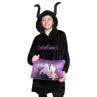 Image of Disney Stitch Girls Teenagers Fleece Hoodie Blanket 2 in 1 Oversized One Size Gifts (Black Maleficent)