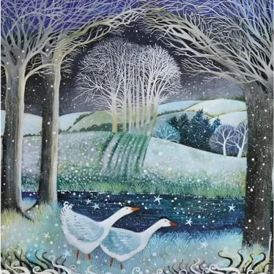 Image of GBCC Charity Christmas Cards Pack of 10 with Geese and River Countryside Scene Eco Friendly Xmas Multipack Envelopes