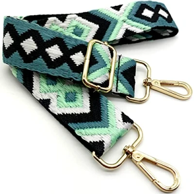 Image of Adjustable Shoulder Strap Bag Green/Blue/White, Straps for Changing, Wide with Carabiner Gold, 80 130 cm Carry Women, Strap, Modern Handbag, 3.8 cm, 38