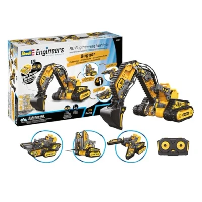 Image of Revell Engineers 21304 RC Excavator 4 In 1 Science Kit, 176 Parts, 2.4GHZ Control, 23.5 cm Length