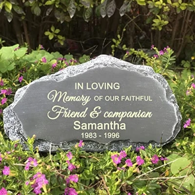Image of CUDMORERBE Personalized Pet Memorial Stone, Mountain Shape Grave Marker Tombstone Garden Stone With Sympathy Poem In loving memory of our faithful friend &amp; companion