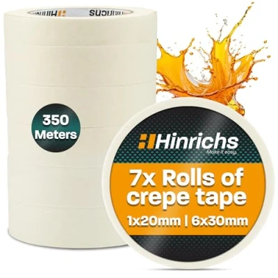 Image of Hinrichs Masking Tape 7x Painting 6 Rolls 50m x 30mm + 1 Roll 20mm Painter&#039;s for and Decorating Work Renovation &amp; Car