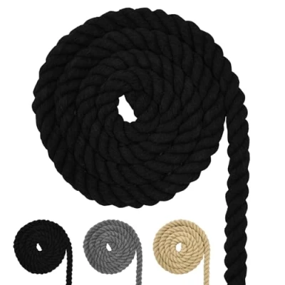 Image of Cotton Cord, Black Macrame Yarn Rope, Many Sizes, Rope for DIY Crafts, Gifts (Black 20 mm (5 M))