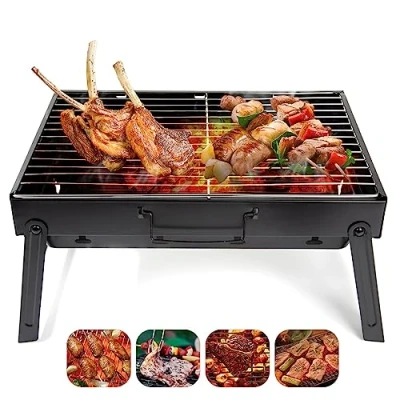 Image of Barbecue Grill, AGM Charcoal Grill Portable Folding BBQ Desk Tabletop Outdoor Stainless Steel Smoker for Picnic Garden Terrace Camping Travel