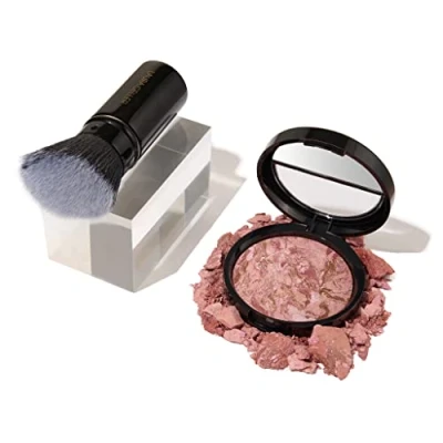 Image of LAURA GELLER NEW YORK Baked Blush n Bronze 2 in 1 Bronzer Blush, Rose Retractable Angled Kabuki Brush