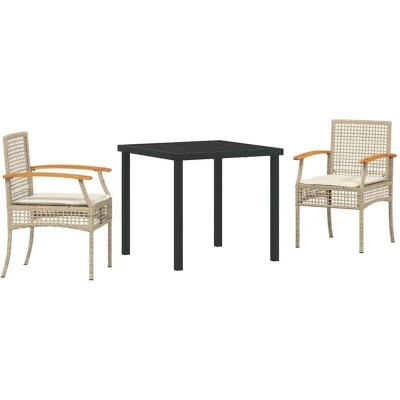 Image of vidaXL 3 Piece Garden Dining Set with Cushions Beige Poly Rattan
