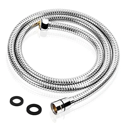 Image of Ronvie Shower Hose 2m, Stainless Steel Pipe Extra Long Anti Kink Tube for Universal DIY Replacement Includes 2 Washers, Chrome