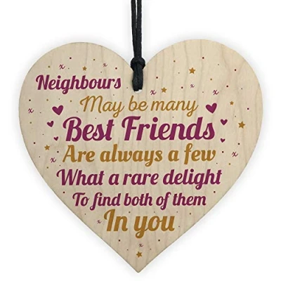 Image of RED OCEAN Neighbour Friendship Gift Handmade Wooden Heart Best Friend Plaque Sign Thank You Gifts