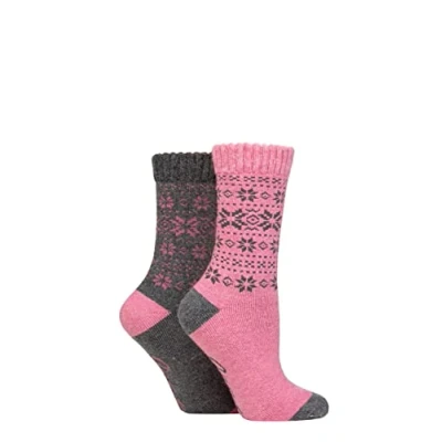 Image of Women&#039;s 2 Pair Jeep Wool Blend Thermal Performance Boot Socks Charcoal / Rose 4 8