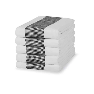 Image of 100% Cotton Tea Towel Black Mini Chequered Pattern, Pack of 5 Kitchen Set Absorbent, Strong, Quick Dry &amp; Machine Washable for Home Decor Bathroom Accessories