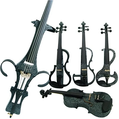 Image of Aliyes Wood Electric Violin Full Size 4/4 Advanced Intermediate Silent Art White Flowers Kit With Case,Bow,Rosin,headphones,Shoulder Rest,Strings(ALDSG 1306)