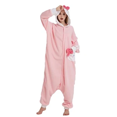 Image of Gbrand Adult Pajamas Onesie Animal Costume Unisex Halloween Christmas Cosplay Women Hello Kitty Pink L