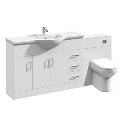 Image of VeeBath Linx Bathroom Furniture Combination Set with Vanity Basin Cabinet, WC Toilet Unit, Pan &amp; Cistern Pack 1700mm
