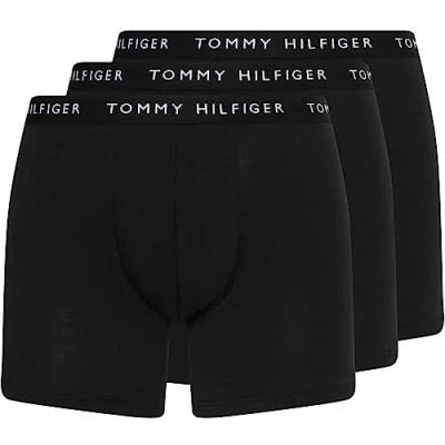 Image of Tommy Hilfiger Men Boxer Briefs Underwear Pack of 3, Black (Black/Black/Black), S