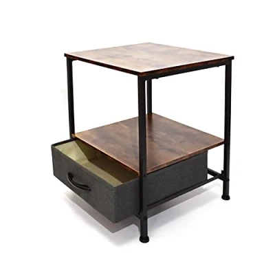 Image of FWStyle Industrial Style Side Lamp Table With Fabric Bottom Drawer, coffee table, Living Room Small Storage, Kitchen