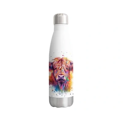 Image of Vixar Highland Cow Scottish Farm Animals Watercolour Bottle double Wall insulated Stainless steel sport Drinks 500ml HC4