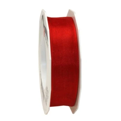 Image of C.E. Pattberg Präsent Four Seasons Organza wired edge Ribbon Red 25 mm width, m length