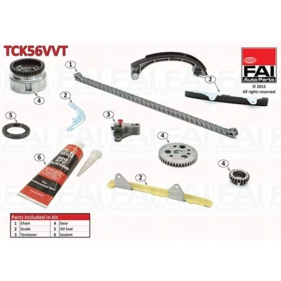 Image of 1350623010, 1350623020 Timing chain Kit FAI AutoParts TCK56VVT with gears, gaskets/seals Simplex, Low noise