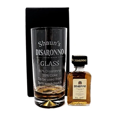 Image of Personalised Dimple Highball Glass &amp; Miniature Disaronno% Design (Cardboard Gift Box)