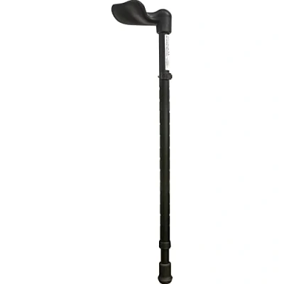 Image of Ergonomic Handled Walking Stick Left Handed Palm Grip Telescopic Height 14 Settings Non Slip Rubber Ferrule Matt Black
