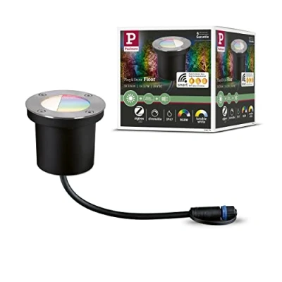 Image of Paulmann 94274 Plug &amp; Shine LED outdoor luminaire Zigbee recessed floor RGBW incl. 1x3.6 watt dimmable IP65 water jet protected silver garden lighting metal warm white 3000 K