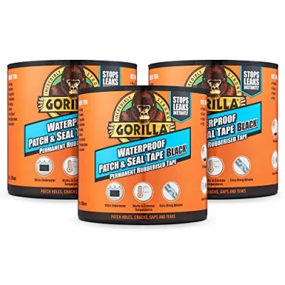 Image of Gorilla Waterproof Patch &amp; Seal Tape Black 3m (3 Pack)