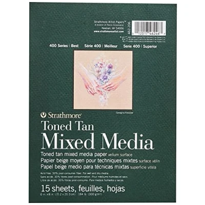 Image of Strathmore 462 206 400 Series Toned Tan Mixed Media Pad, 6&quot;x8&quot; Glue Bound, 15 Sheets per Pad