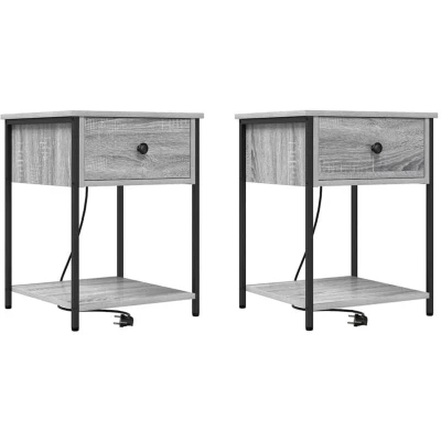 Image of vidaXL Bedside Cabinets with Drawer 2 pcs Grey sonoma 42 x 41 56 cm