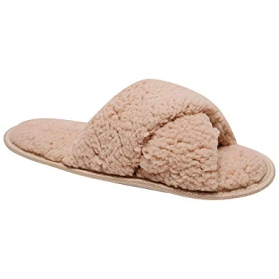 Image of Undercover Ladies Borg Cross Slippers 640043 Beige 3 4
