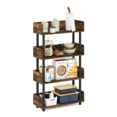 Image of Furinno Turn N Tube 4 Tier Toolless Display Rack, Amber Pine/Black