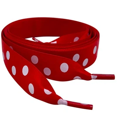 Image of My Ribbon laces Red Polka dot 65cm Flat Shoe For Trainers, Boots &amp; Shoes