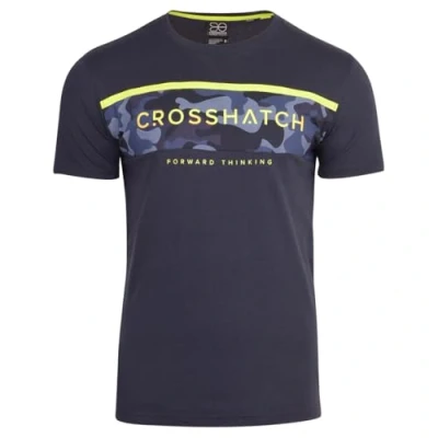 Image of Crosshatch Mens NEOLINE Camo T Shirt Stylish Camouflage Tee Comfortable &amp; Casual Short Sleeve Crew Neck Top for Men Navy M