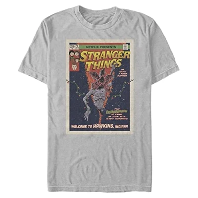 Image of Stranger Things Men&#039;s Comic Cover Short Sleeve T Shirt, Ash Grey, XXL